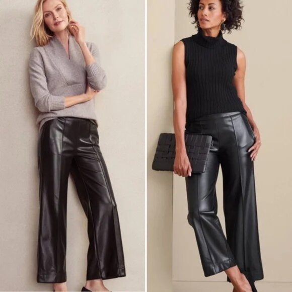 Soft Surroundings Pants - Soft Surroundings Rivka Faux Leather Black Pants Wide Leg